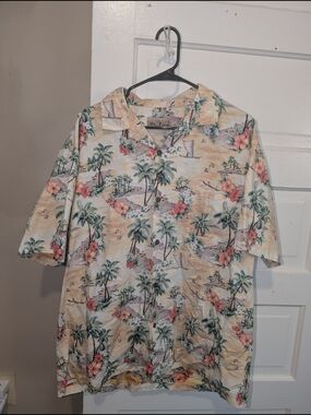 Vintage Blue Hawaii Aloha Shirt Men 2XL XXL All Over Print Tropical Beach S/S
